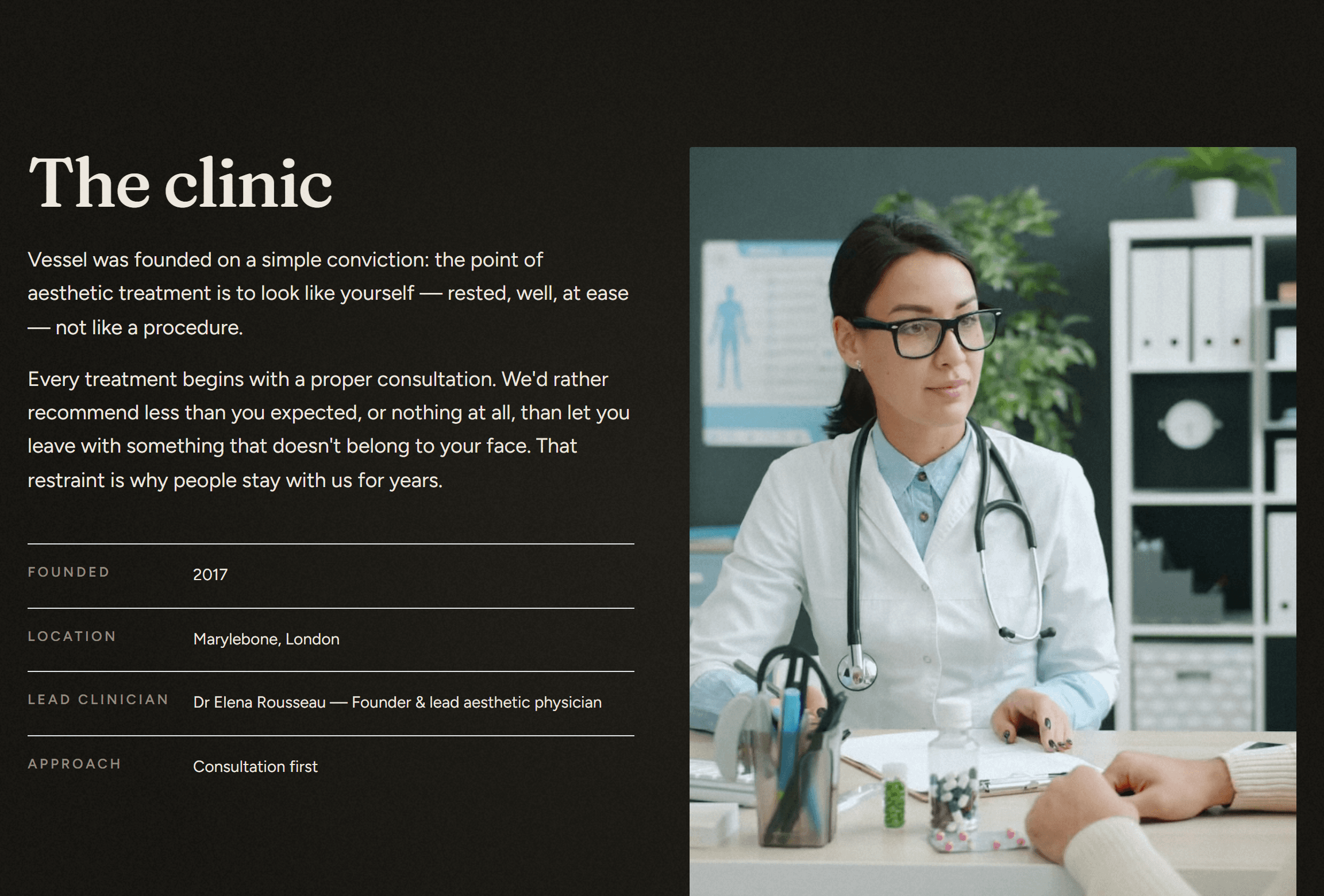 Vessel Clinic concept build — about section